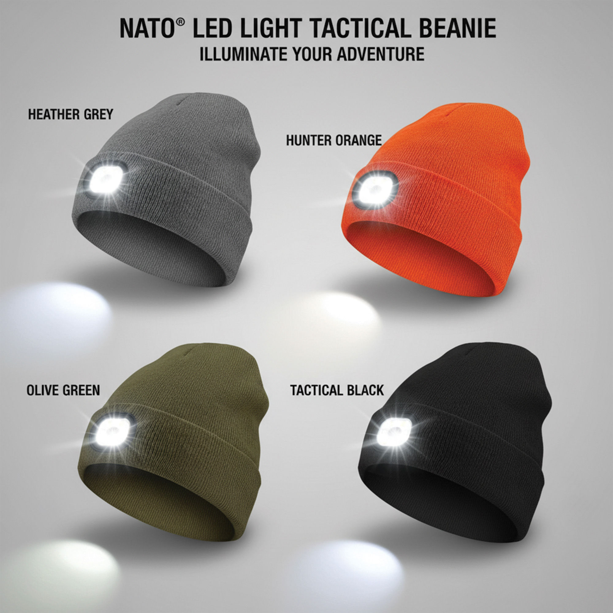 NATO® LED Tactical Light Beanie – LED Light On During Night Hike or Outdoor Adventure