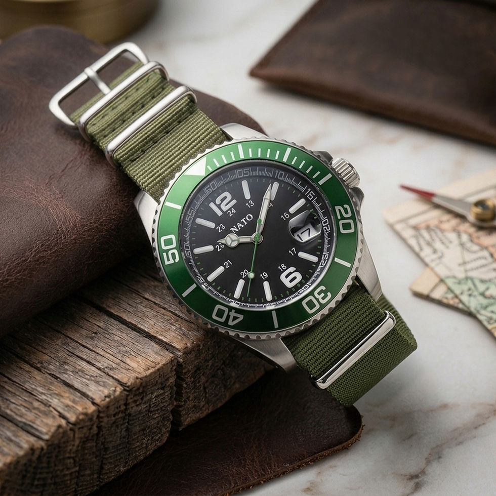 Thumbnail: NATO® Strap Classic Premium - Olive Green on a NATO® Military Diver Watch with Green Bezel