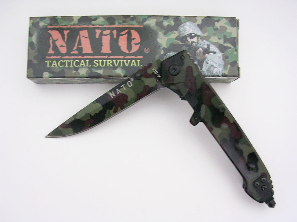 Thumbnail: NATO® Tactical Camo Folding Knife with spring-assisted blade, glass breaker, liner lock & pocket clip. Built for survival, ED