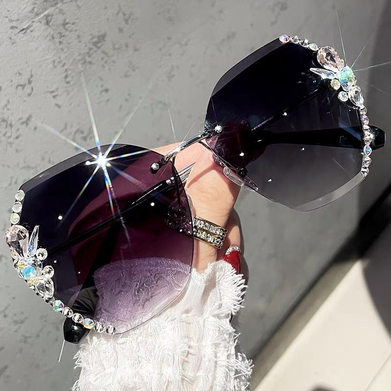 Thumbnail: Oversized Rhinestone Rimless Square Glitter Sunglasses for Women