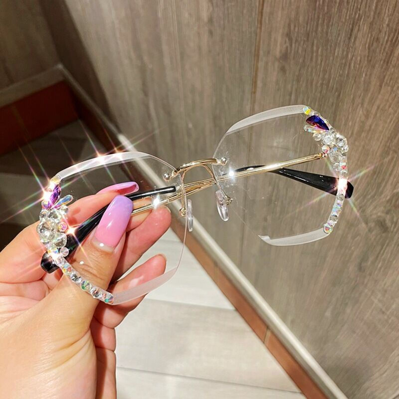Thumbnail: Oversized Rhinestone Rimless Square Glitter Sunglasses for Women