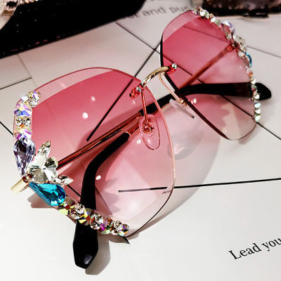 Thumbnail: Oversized Rhinestone Rimless Square Glitter Sunglasses for Women