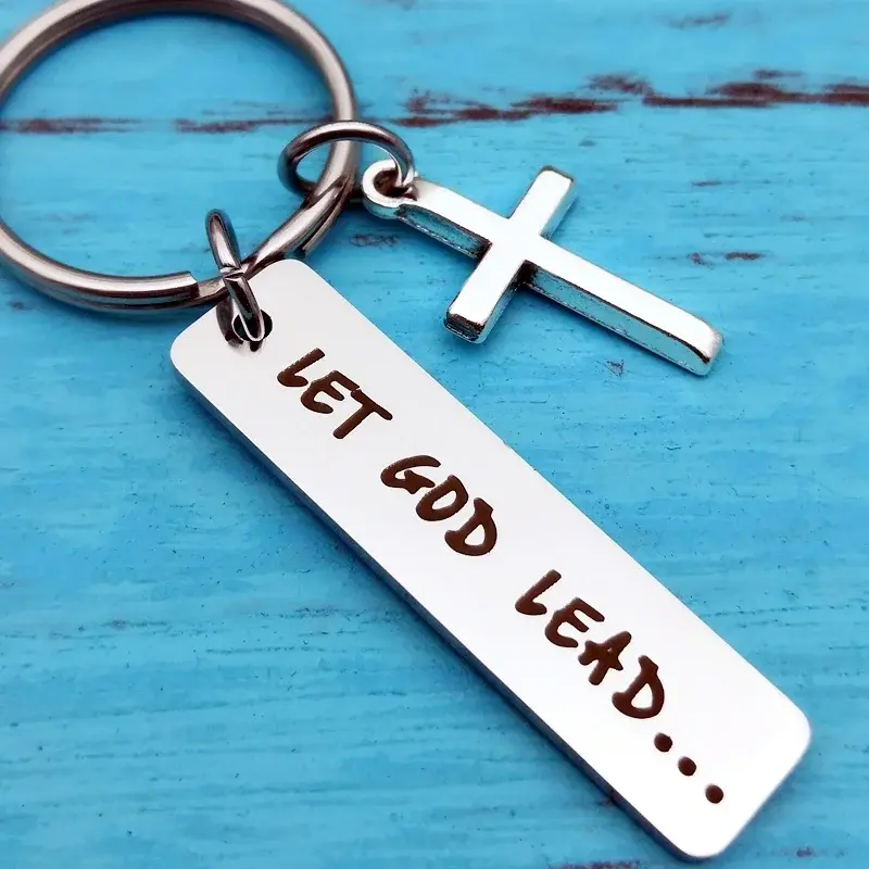 Thumbnail: Let God Lead Faith Cross Key Chain Prayer Gift Christian Jewelery