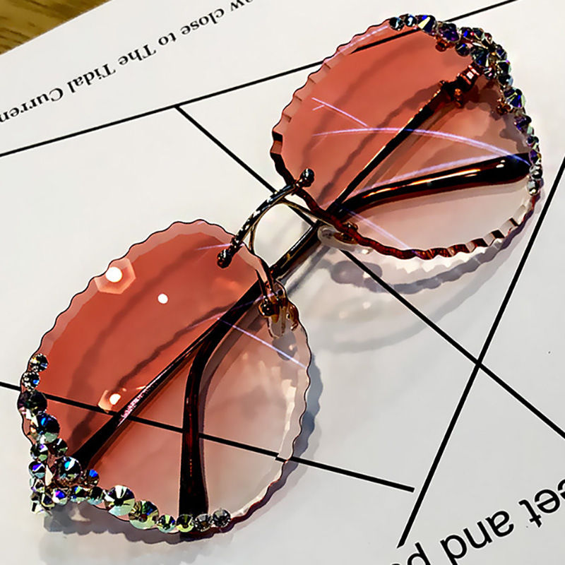 Thumbnail: Oversized Rhinestone Rimless Square Glitter Sunglasses for Women