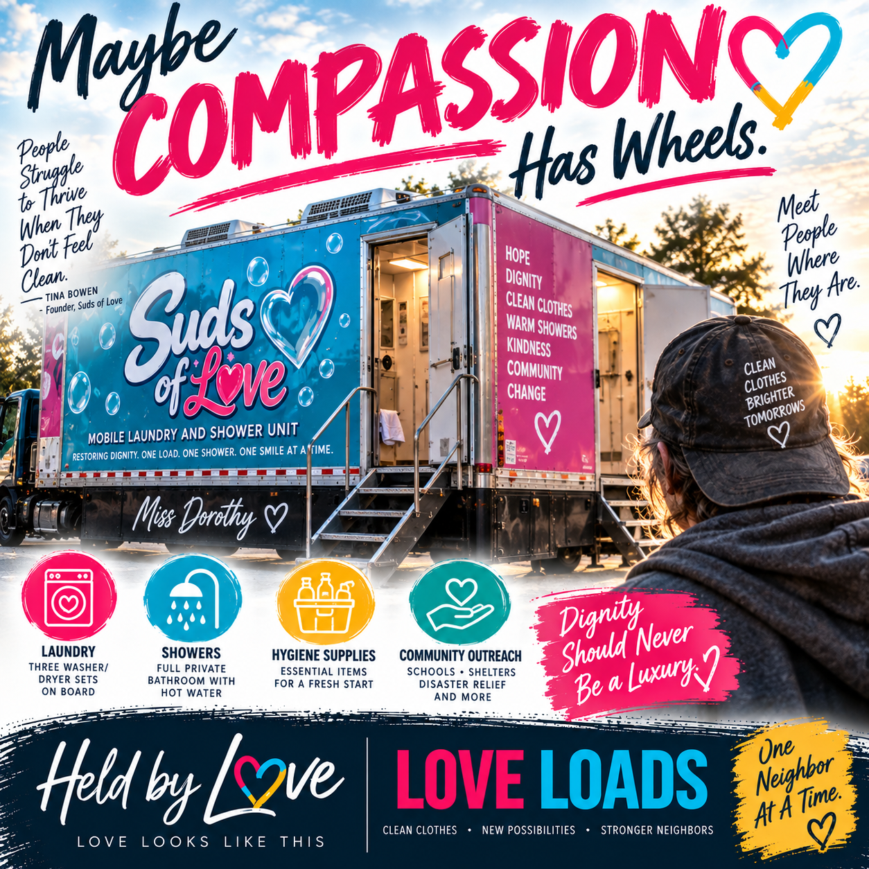 Maybe Compassion Has Wheels — mobile laundry and shower outreach, Held by Love Love Loads