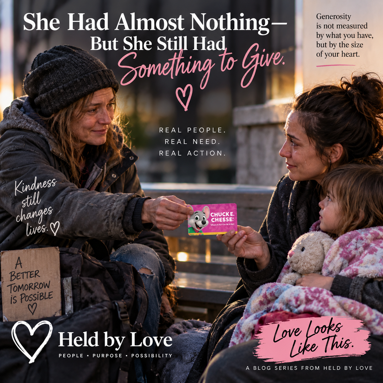 She Had Almost Nothing—But She Still Had Something to Give — Love Looks Like This, a Held by Love story about compassion and generosity.