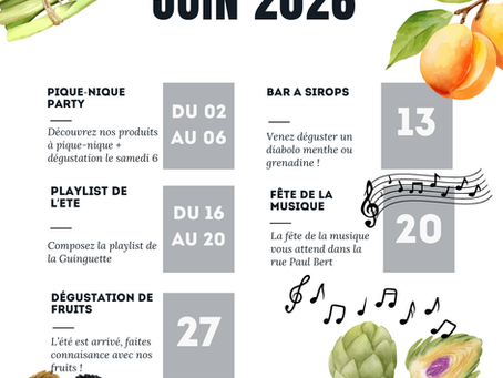 Agenda juin 2026 La Guinguette Bio Nogent-sur-Marne – animations estivales, pique-nique, sirops, musique et dégustation de fruits