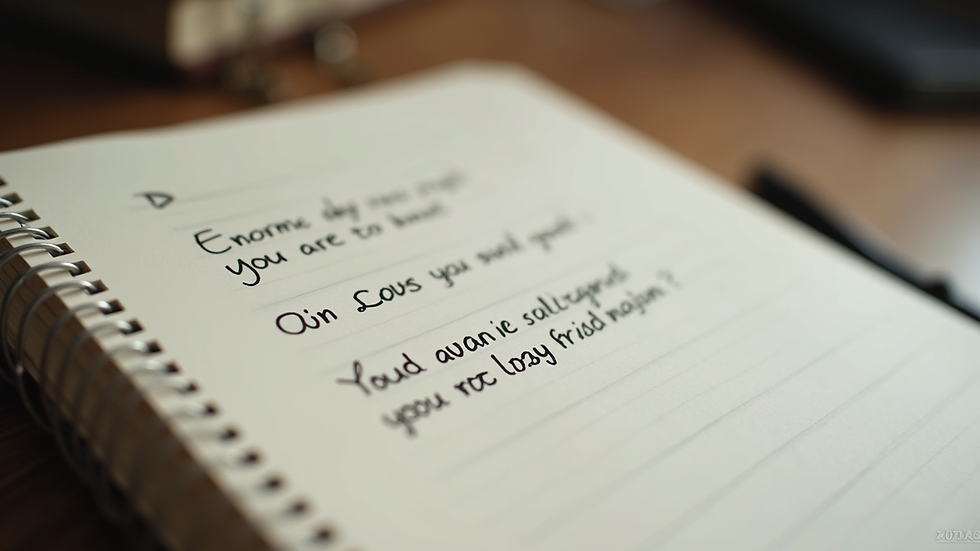 Close-up view of a journal with positive affirmations written