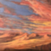 red sunset over golden desert mountains oil painting