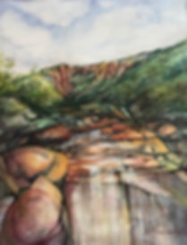 waterfalls in red rock creek watercolor by Lindy Cook Severns