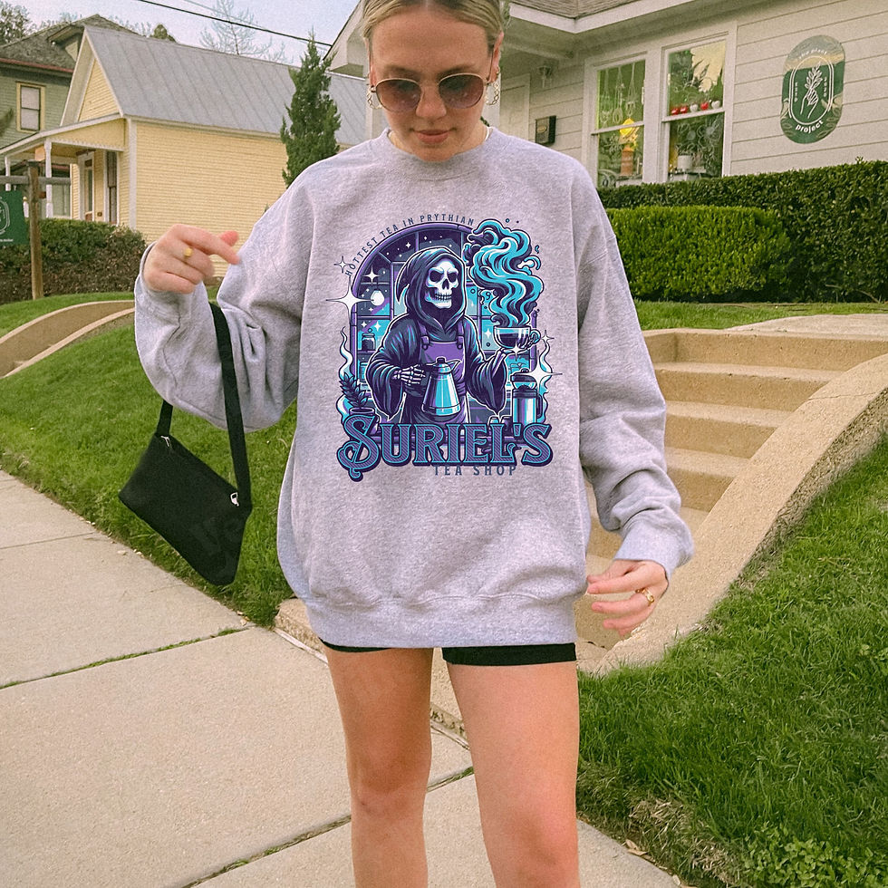 Thumbnail: Suriel’s Tea Shop Cozy Sweatshirt – Fantasy Bookish Pullover