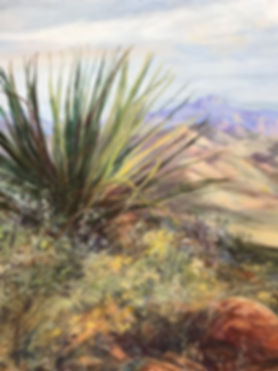 yucca and grasses in high desert canyons oil painting detail by Lindy Cook Severns