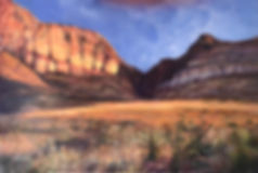 desert canyon sunrise blue sky oil painting big bend np lindy cook severns art