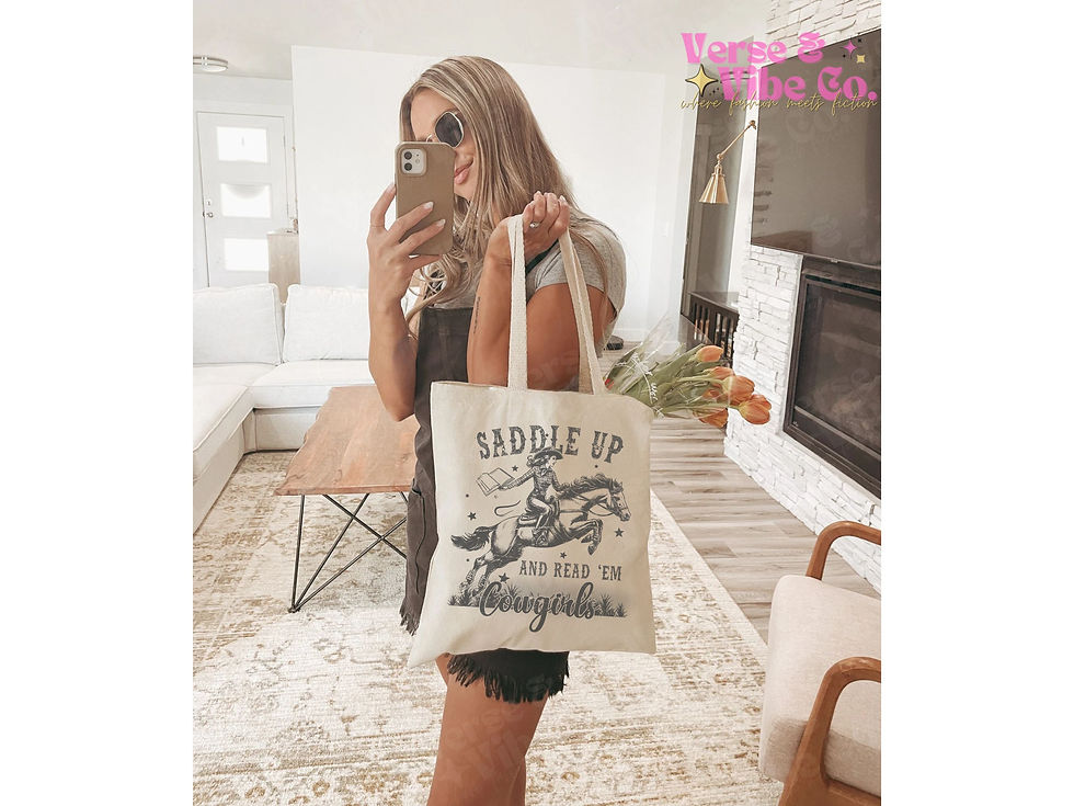Thumbnail: Saddle Up and Read 'Em Cowgirls Tote Bag