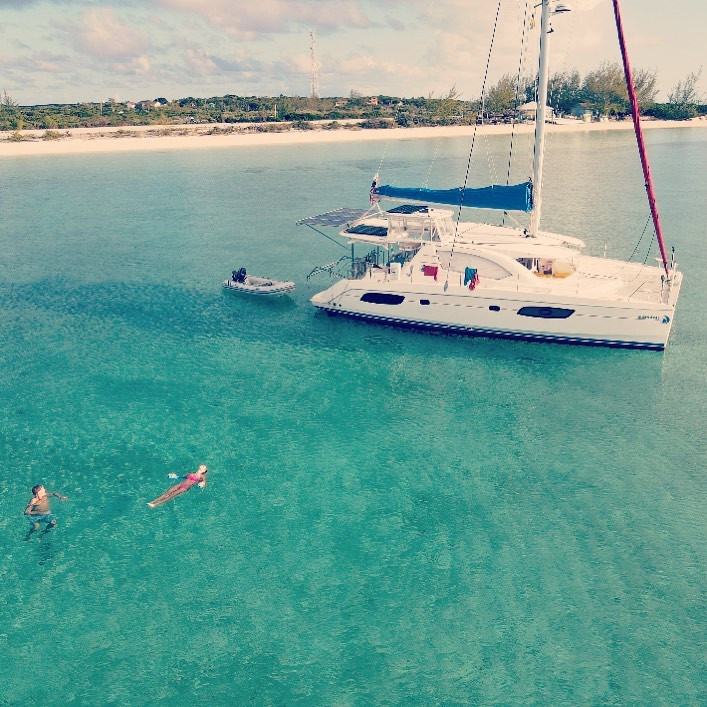 Leopard 44 Catamaran Anchored off Farmer's Cay Bahamas