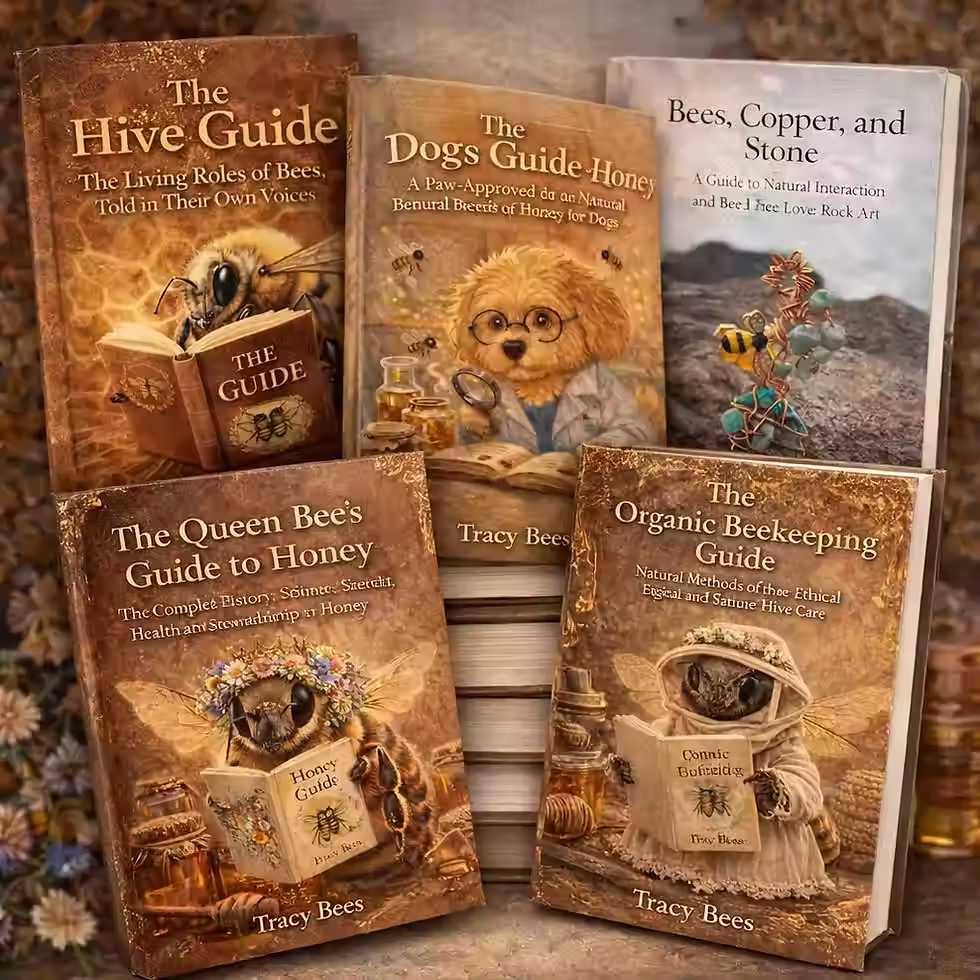 Books by Tracy Bees featuring educational guides about bee, honey, dogs, nature and wellness