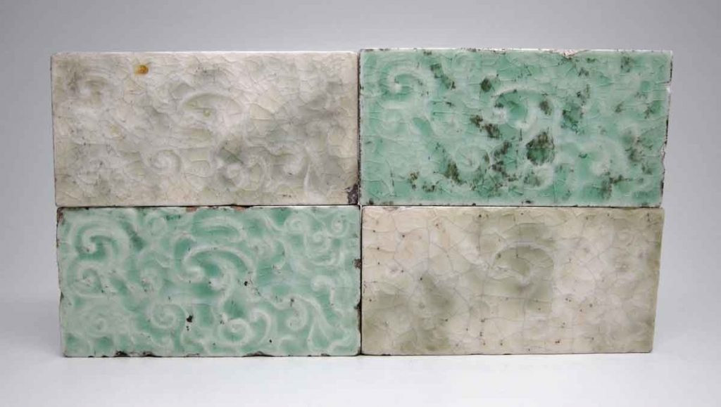 Set of Four Mint & Light Green Swirly Tiles