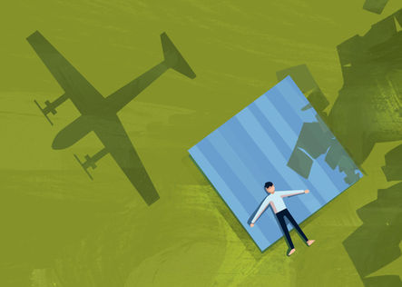 Man lying on the grass, conceptual illustration, Italian artist, Giclée Print.