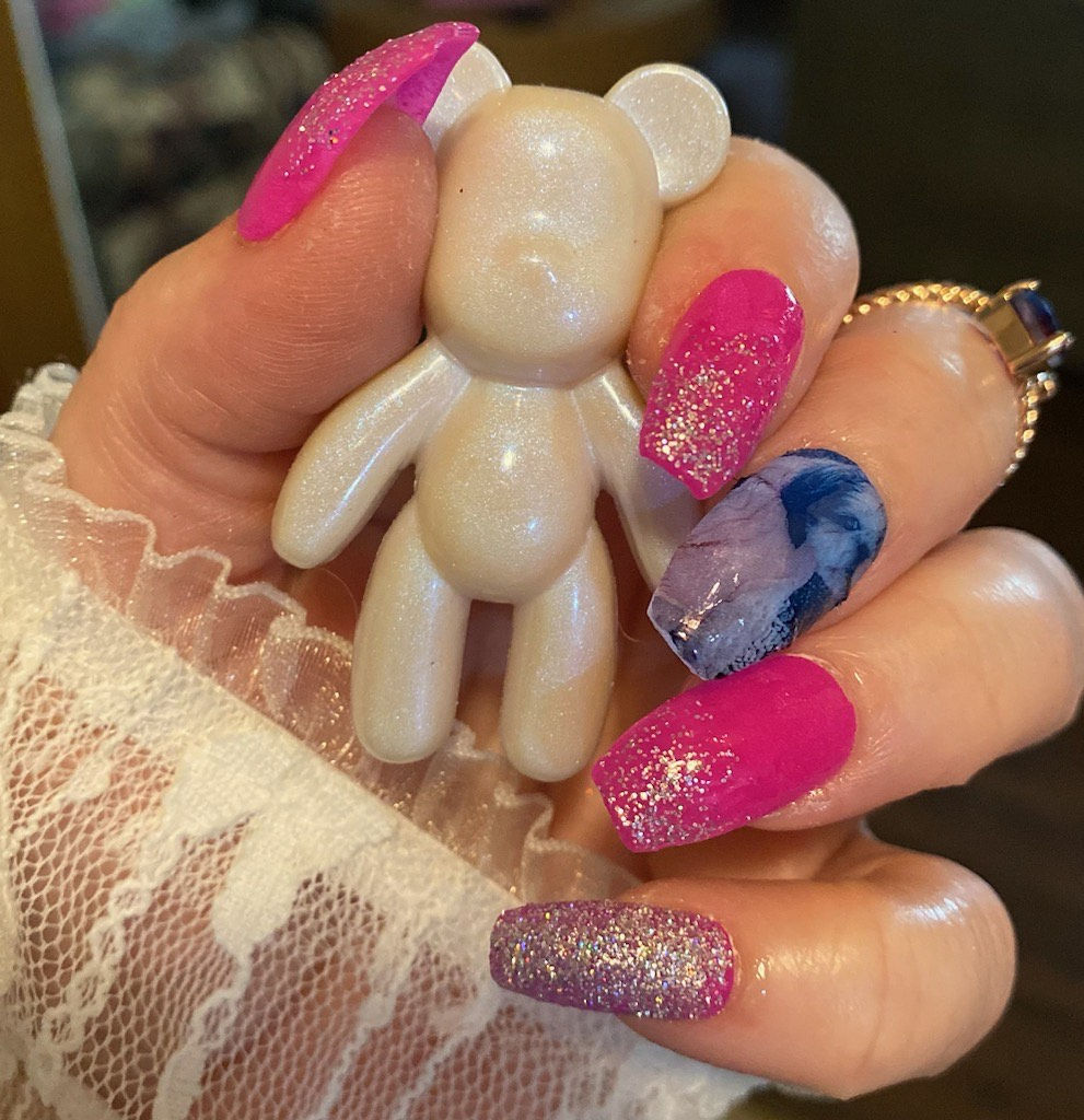 White Resin Mini Teddy Bear Nail Prop