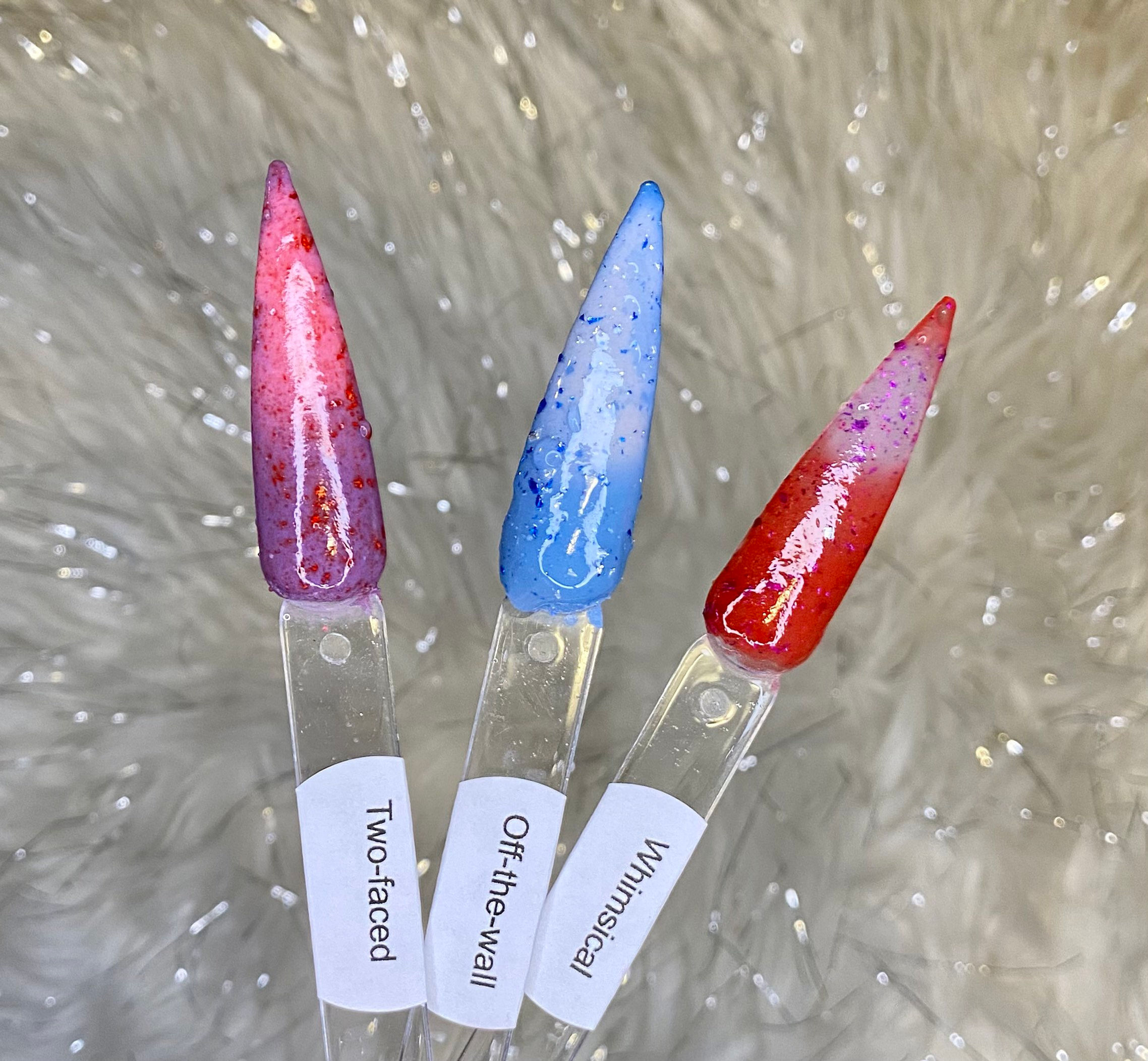 Whimsical, Off The Wall, and Two-Faced Thermal Nail Dip Powders