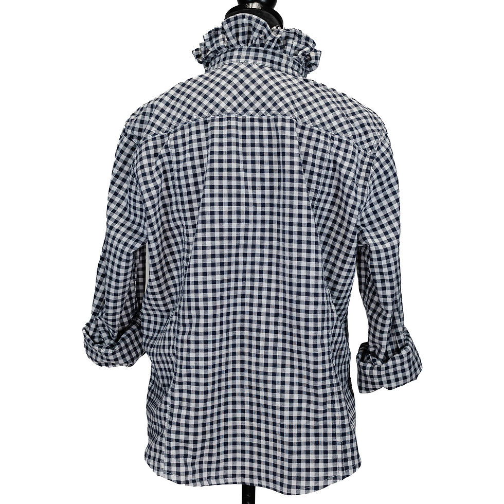 Thumbnail: UpCycle Ruffle Collar Cottagecore Shirt Black Check M - L
