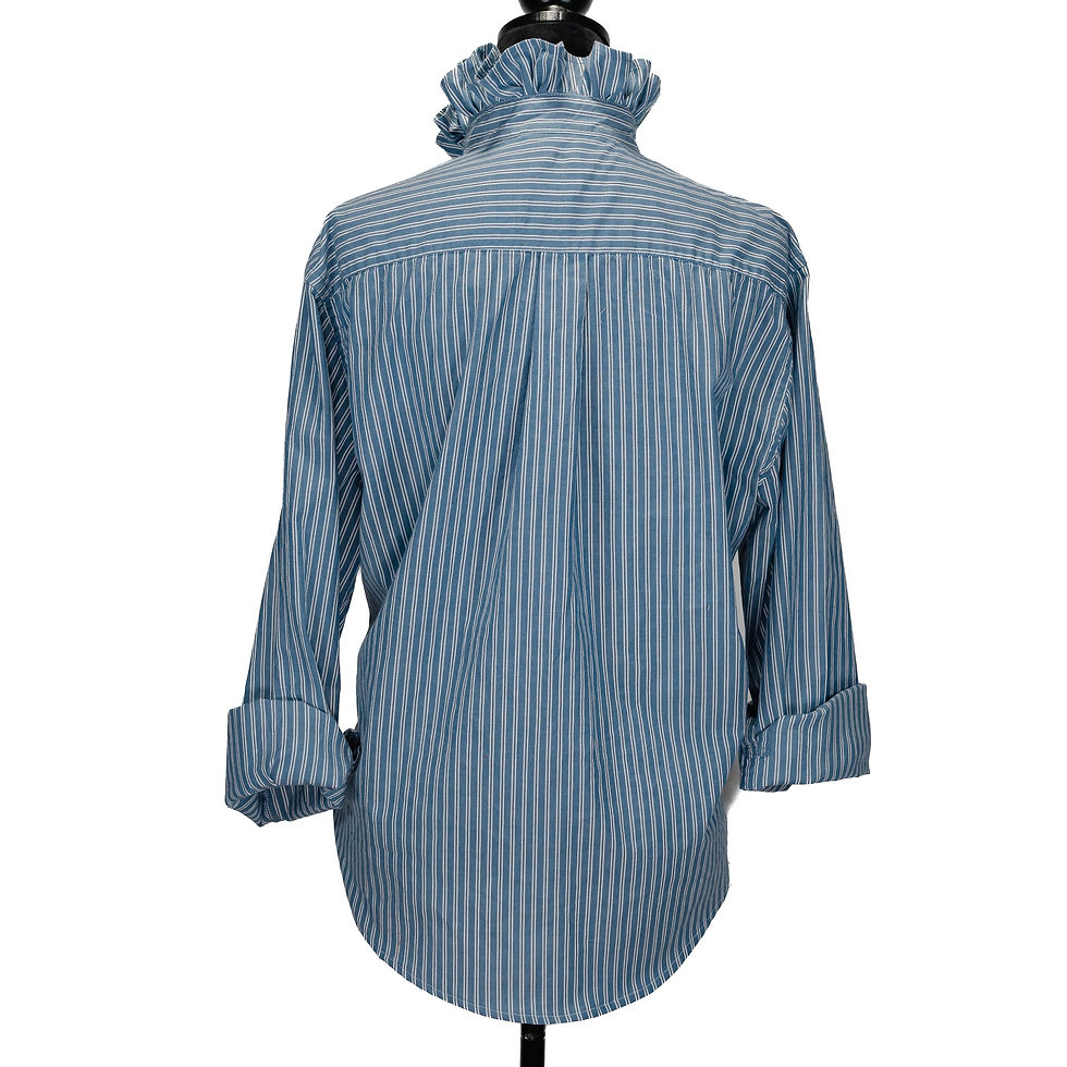 Thumbnail: Upcycle Long Sleeve Ruffle Collar Blue Grey Women's  L - XL