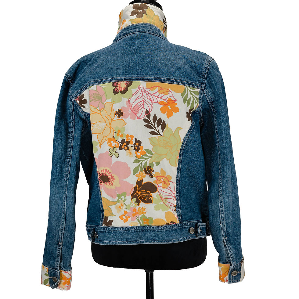 Thumbnail: Upcycle Denim Jacket Floral Embellished Back Cuffs Collar