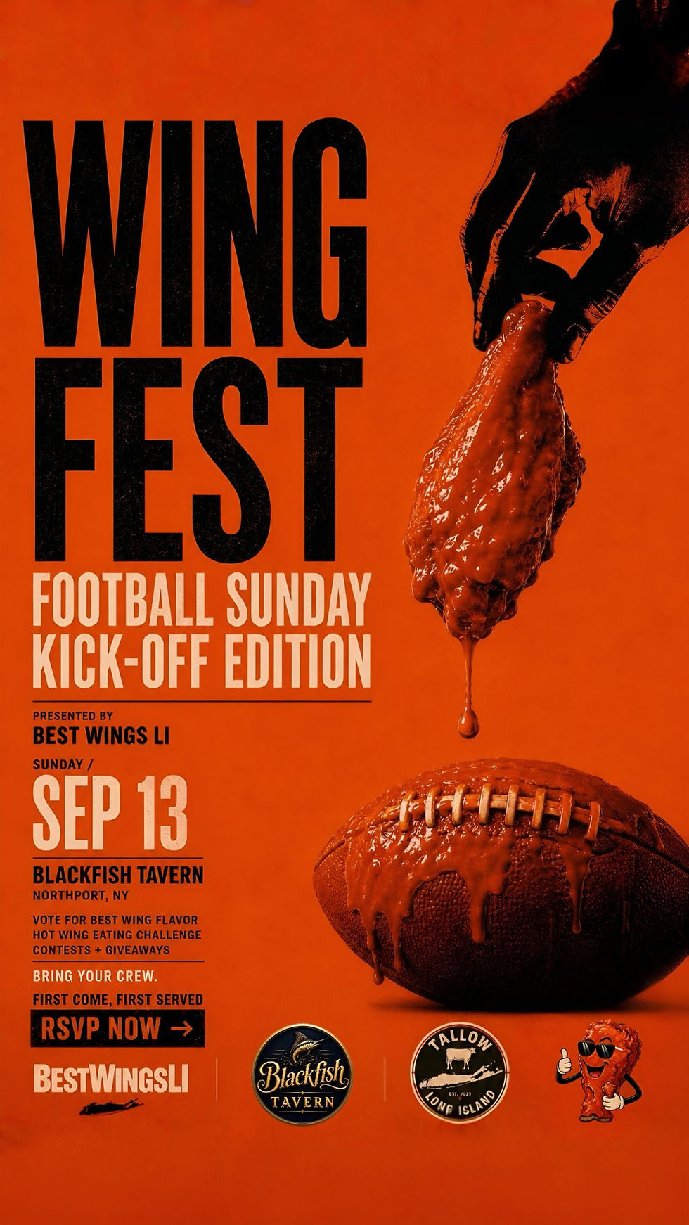 wing fest poster for football sunday in northport, li.