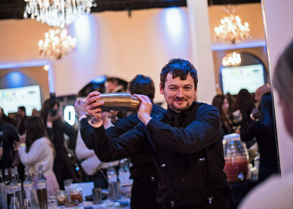 Professionals networking at the Hauppauge cocktail and beverage convention.