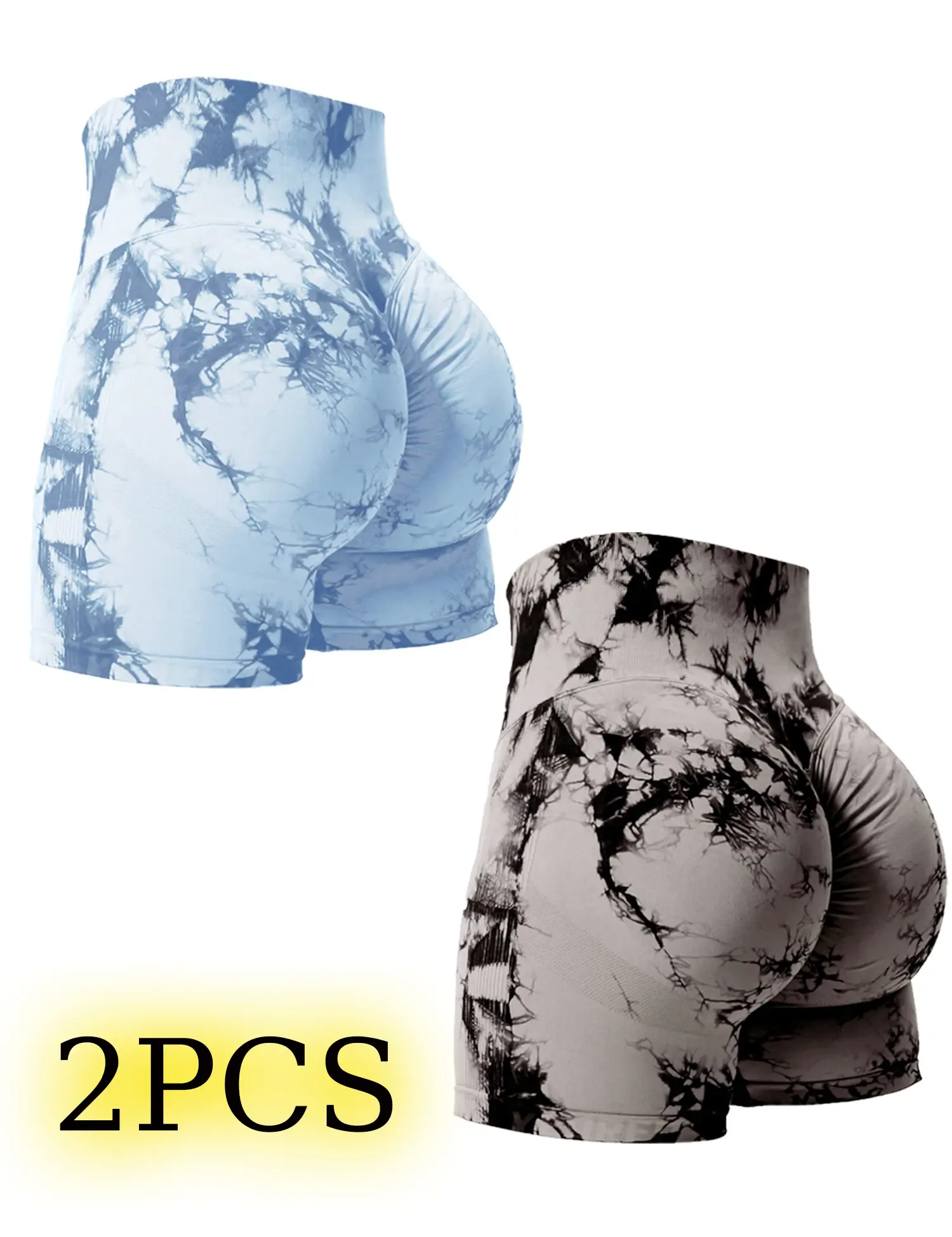2PCS Tie Dye Butt Lifting Sexy Gym Shorts Woman Skinny Stretch High Waist Sport
