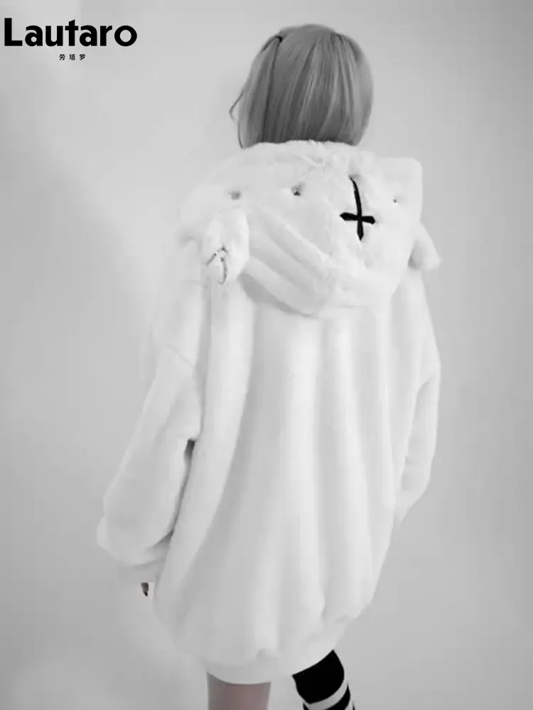 Lautaro Autumn Winter Oversized Sweet Warm Thick Soft Faux Fur Hoodie Women With