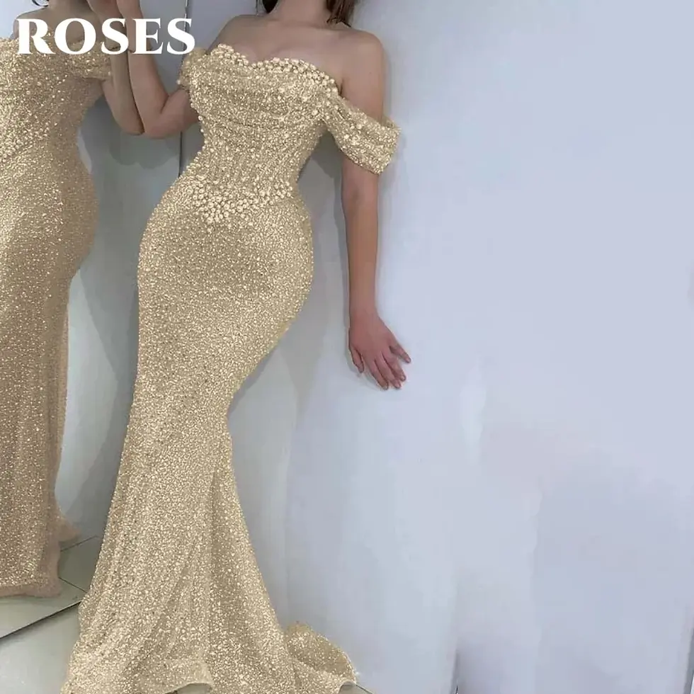 Thumbnail: ROSES Pearl Gorgeous Prom Dress Sweetheart Off the Shoulder Hollow Prom Gown