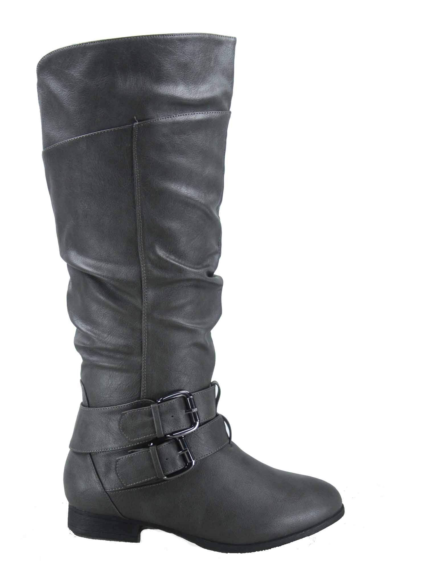 TOP Moda Coco-20 Womens Fashion Round Toe Low Heel Knee High Zipper Riding Boot