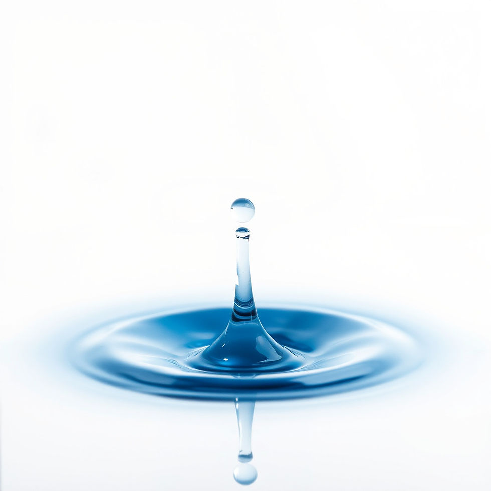waterdrop splashing into small puddle of blue water with a white background .jpg