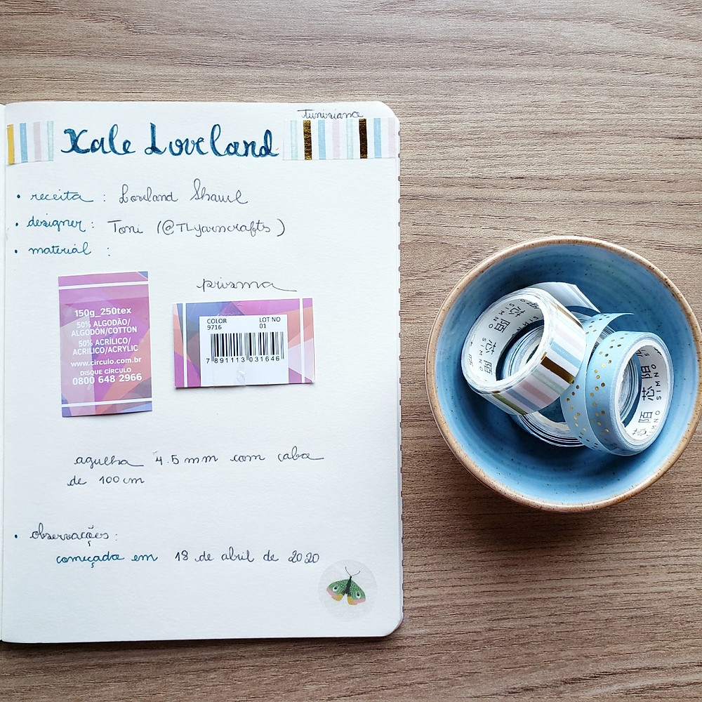 washi tapes, caderno, escrever, xale, crochê