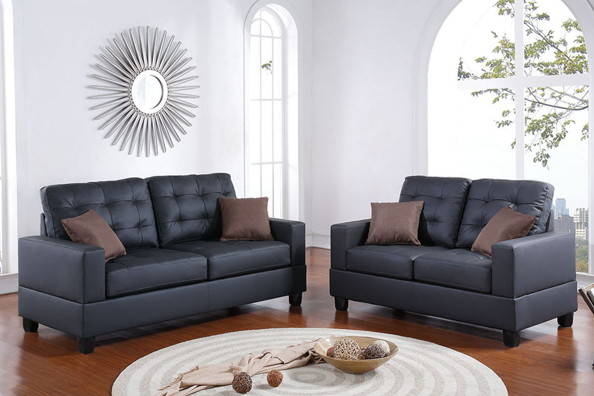 PX7855 - SOFA AND LOVESEAT - BLACK PU