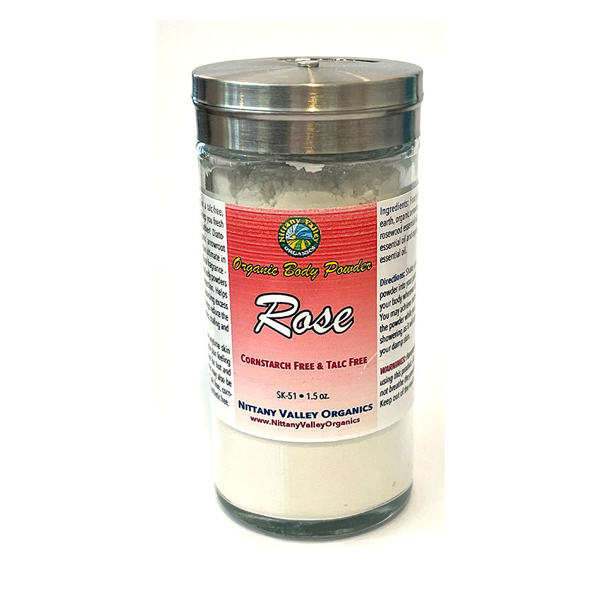 Rose Organic Body Powder- Glass Shaker Bottle