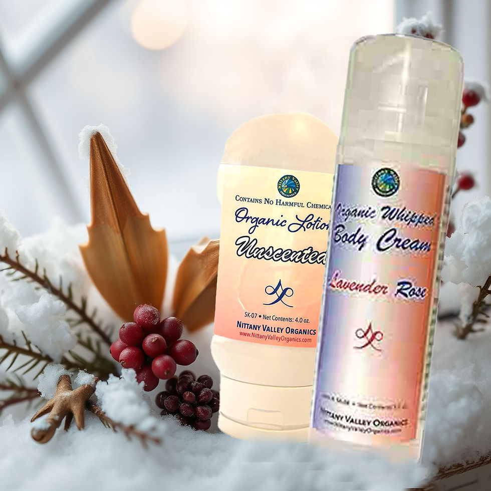 Close-up view of organic lotion bottle with natural ingredients