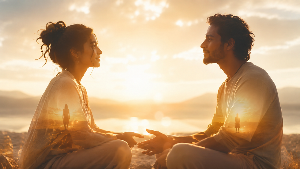 Image alt text
Two people reflected in one another through golden light, symbolizing the ultimate act of spirituality and our shared humanity.
