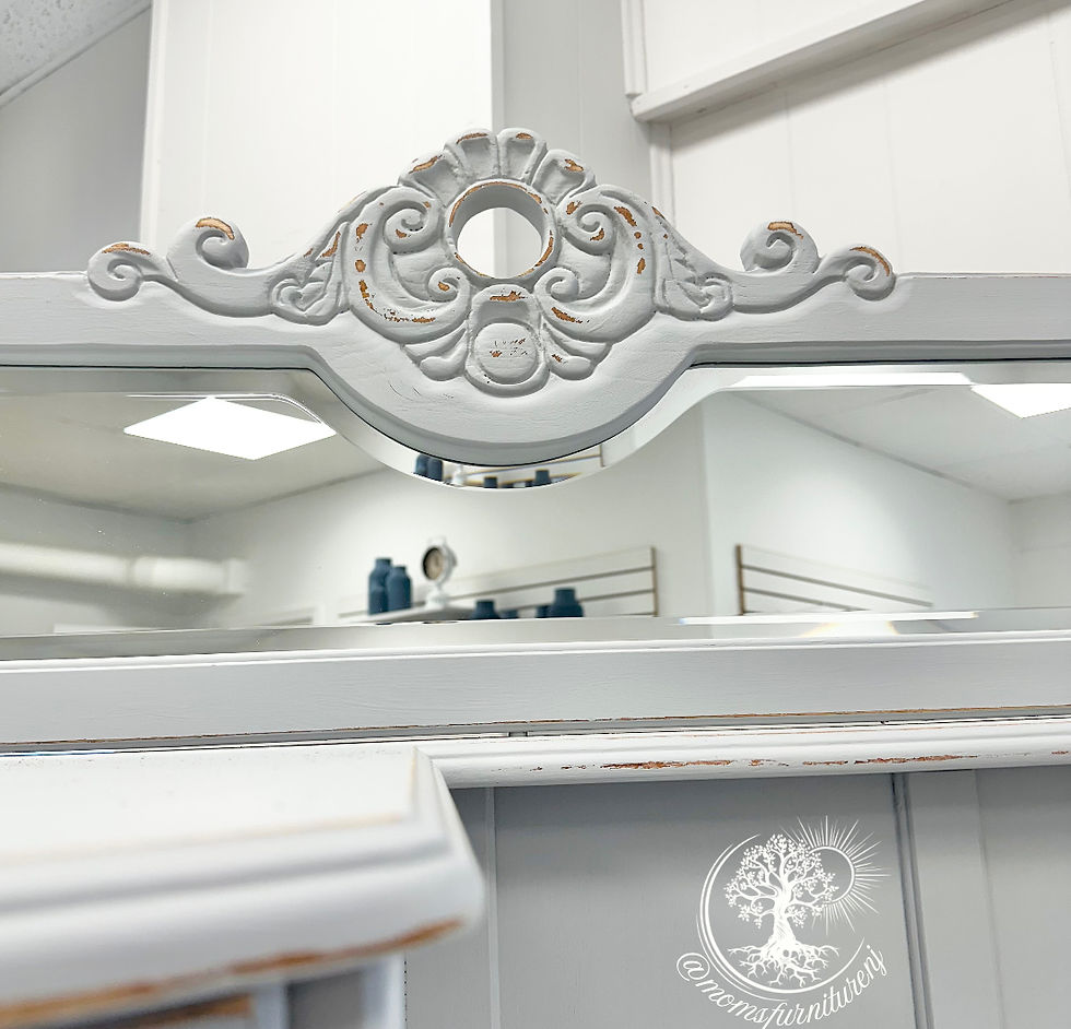 Thumbnail: Vintage Oak Side by Side Bent Glass door Curio and Secretary  & Beveled Mirror
