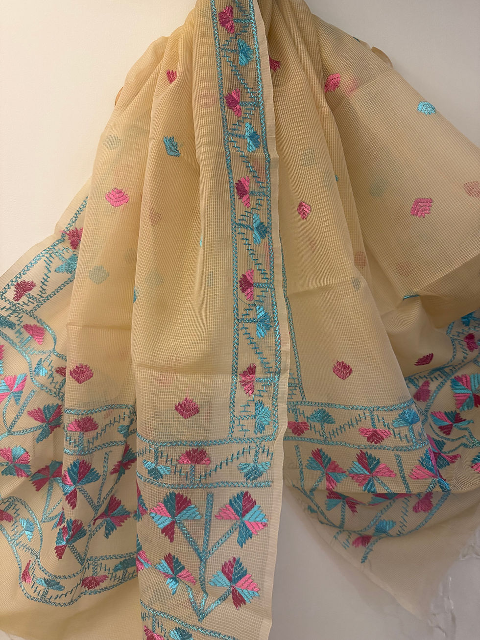 Phulkari Hand Embroidery Kota  Doria Dupatta