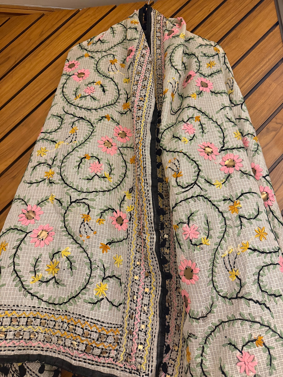 Thumbnail: Phulkari Hand Embroidery Kota  Doria Dupatta