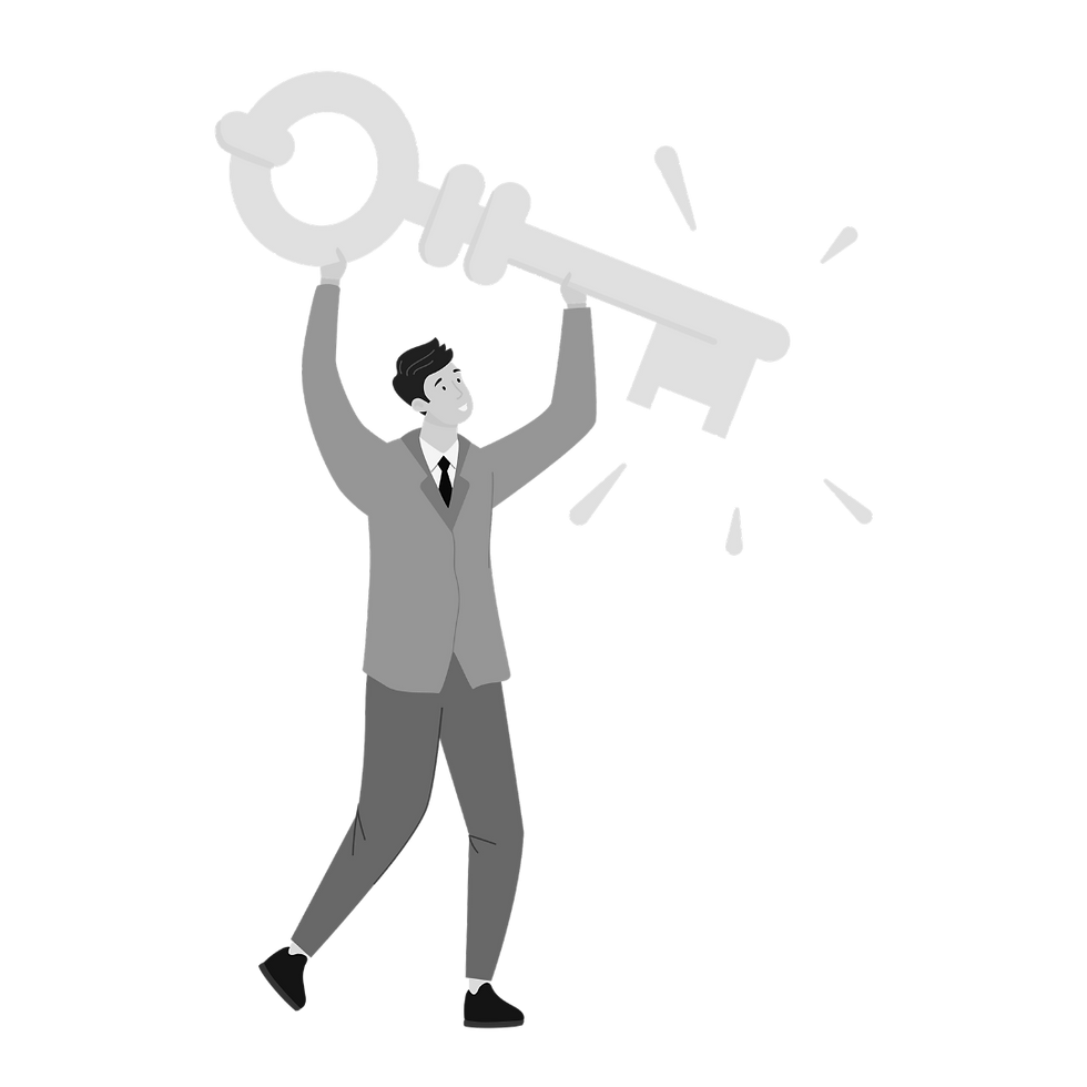 A graphic of a man holding a key.
