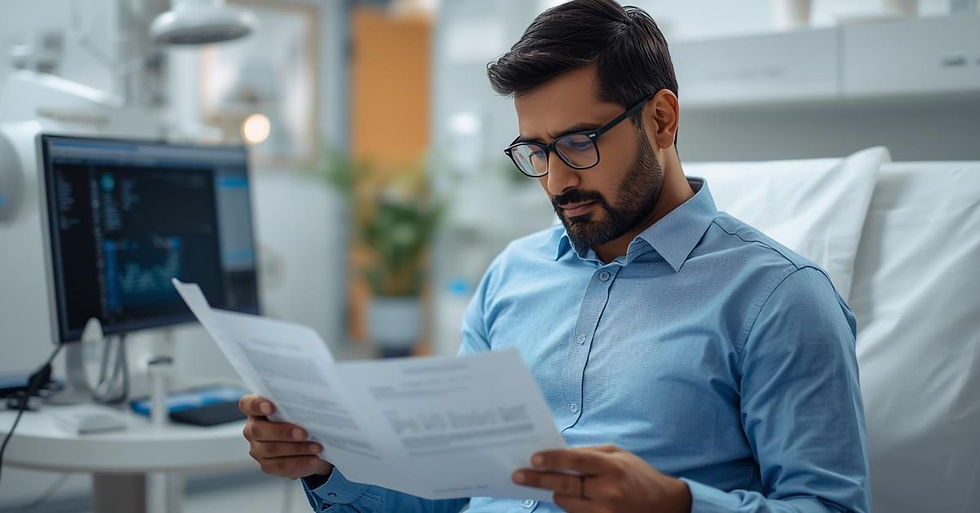 A patient reading over clinical documents.