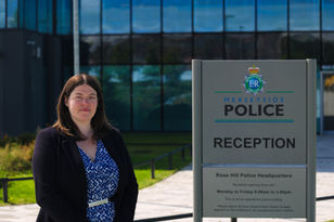PCC Emily Spurrell outside Merseyside Police HQ (Credit: PCC/Supplied/Image was provided to The Liverpudlian with permission to share, courtesy of the Publicist on behalf of their client. We make no claim to this content).