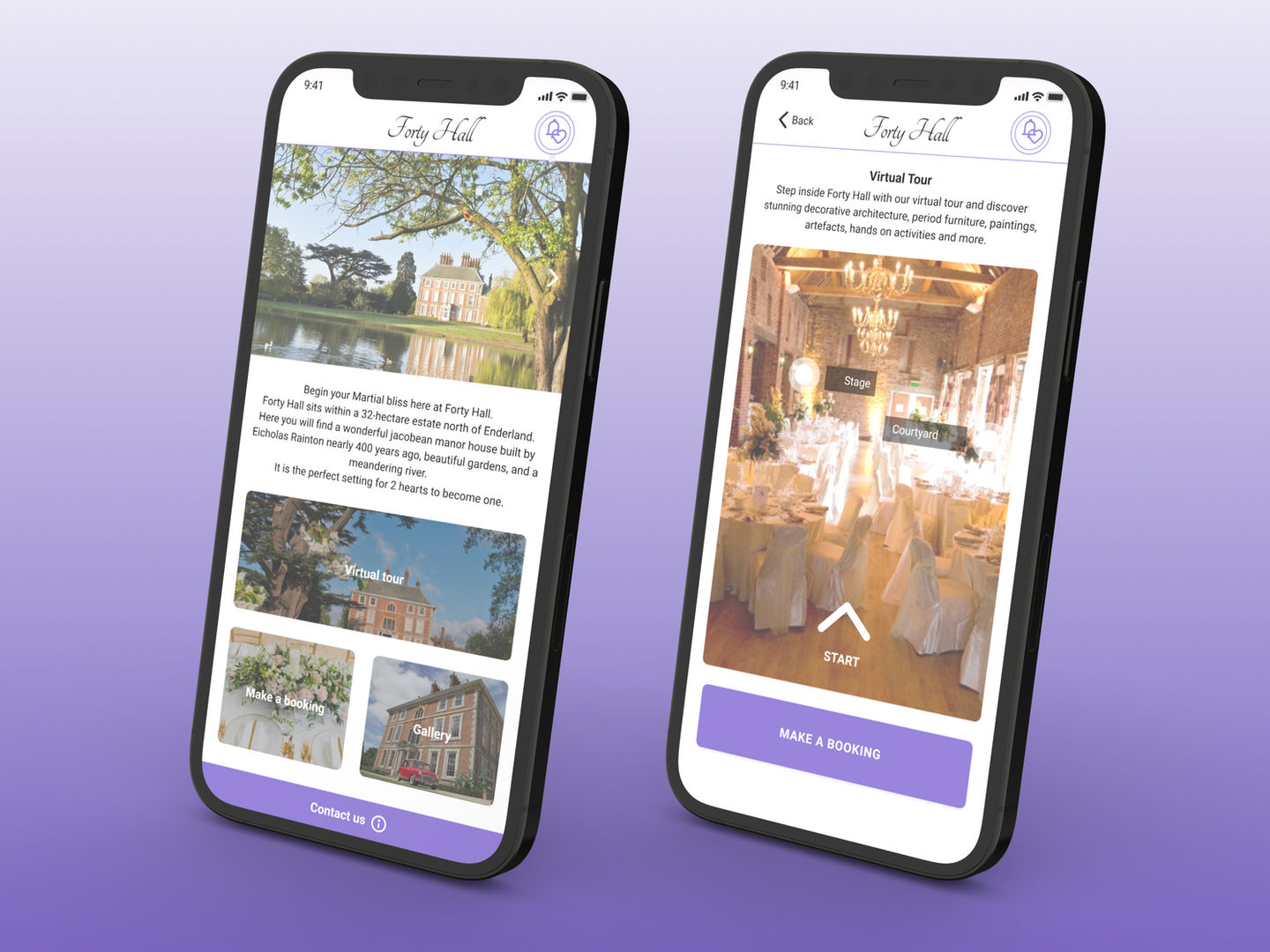 Home and tour screens on a device
