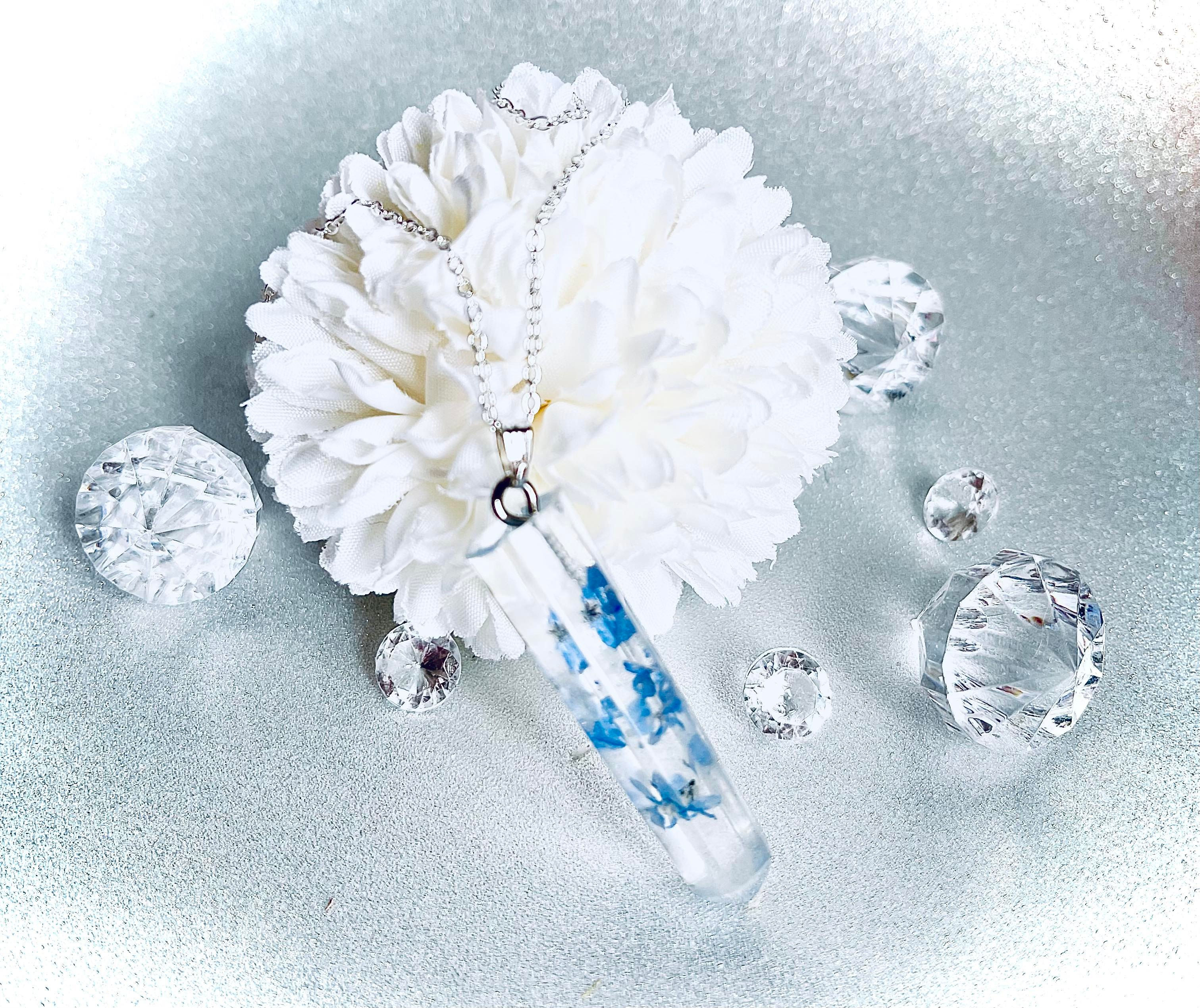 Stunning Handmade Crystal Pendant Forget me not Memorial Necklace