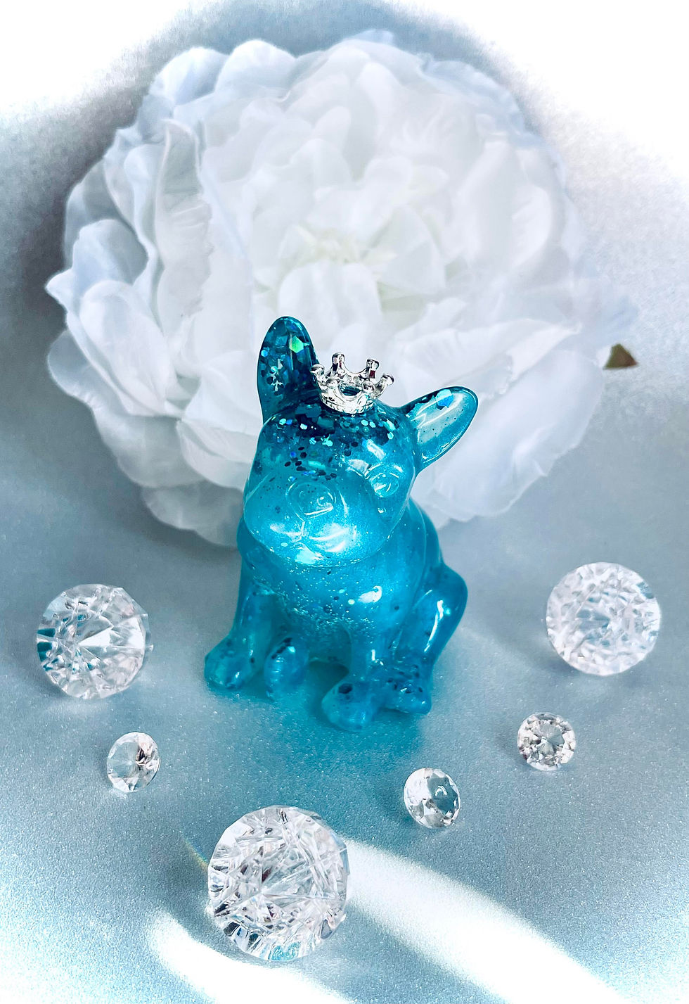 Teal Coloured Glittered Frenchie