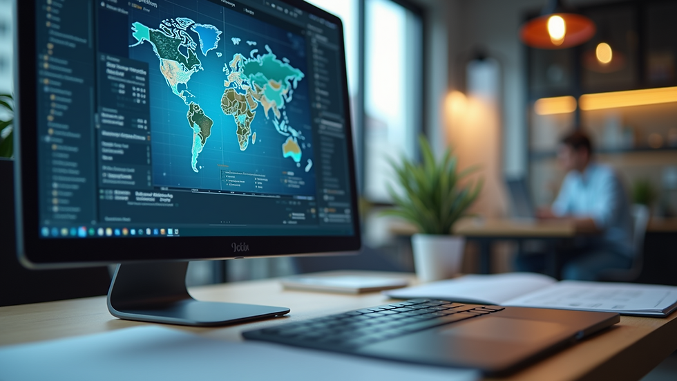 Eye-level view of a modern workspace with digital product management tools