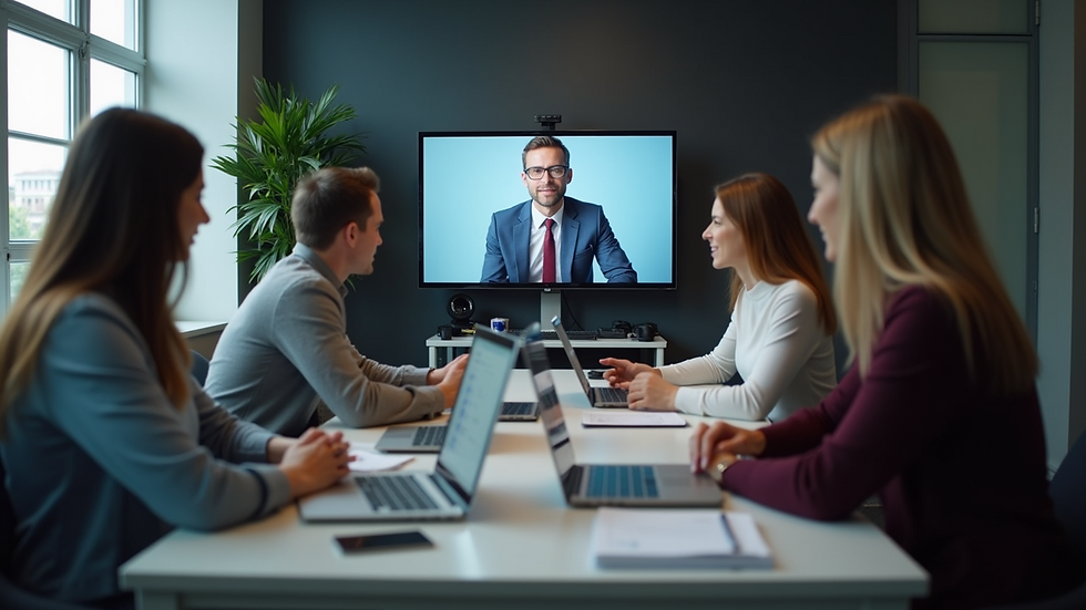 Eye-level view of a team in a video conference
